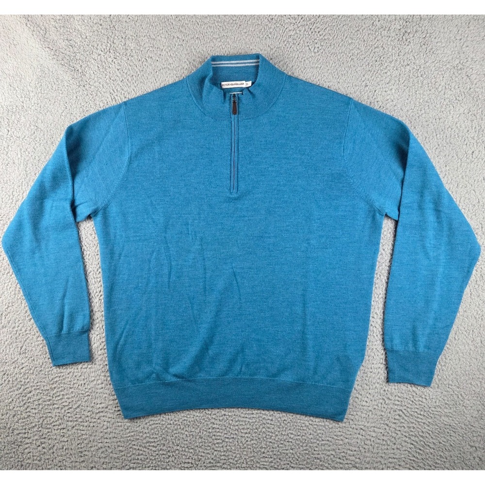 Peter‎ Millar 1/4 Zip Sweater Mens XL Blue 100% Merino Wool Pullover Lightweight